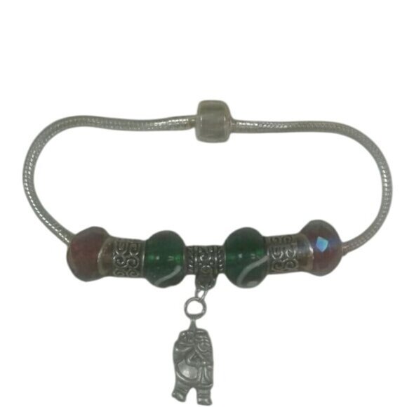 Euro style charm bracelet Santa Claus Beads Silvertone Red Green Christmas - Picture 2 of 4